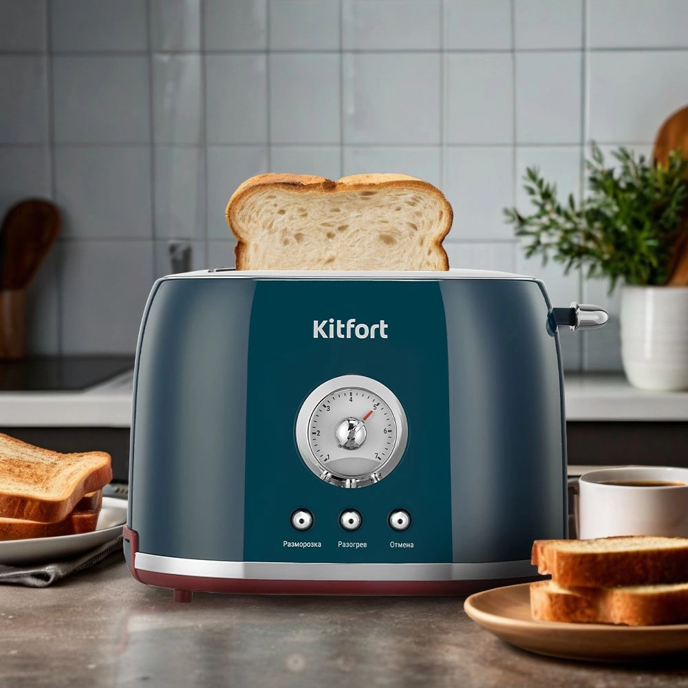 Тостер Kitfort КТ-9801 800Вт синий/стальной