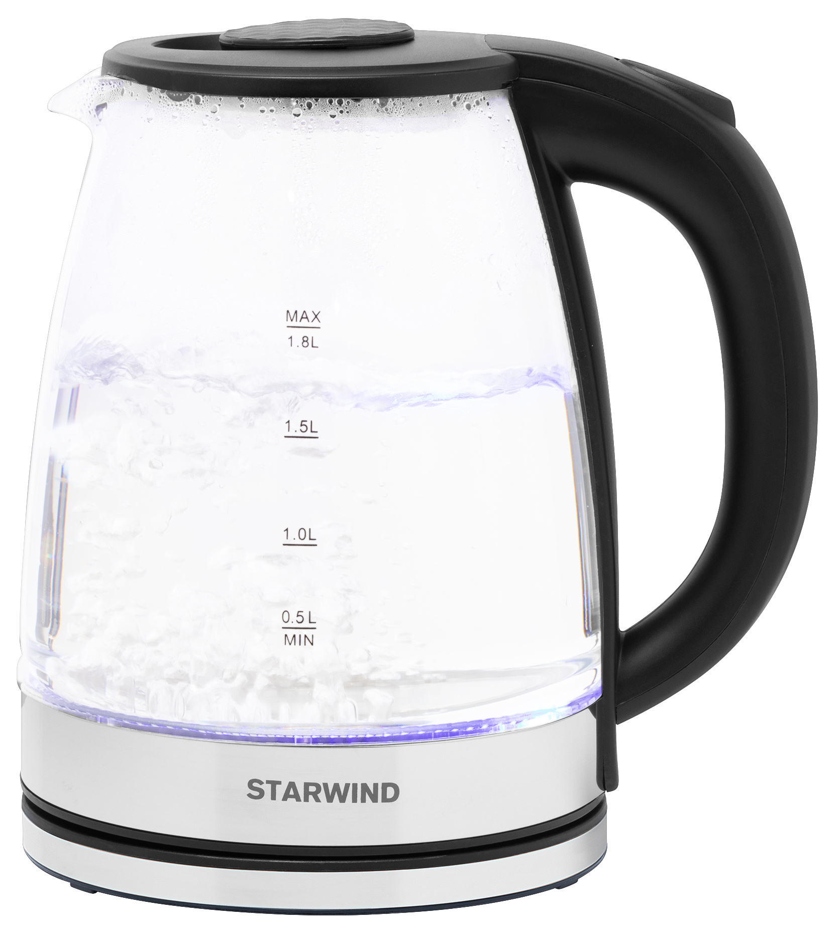 Чайник электрический Starwind SKG2050 1.8л. 1800Вт черный/серебристый корпус: стекло/пластик
