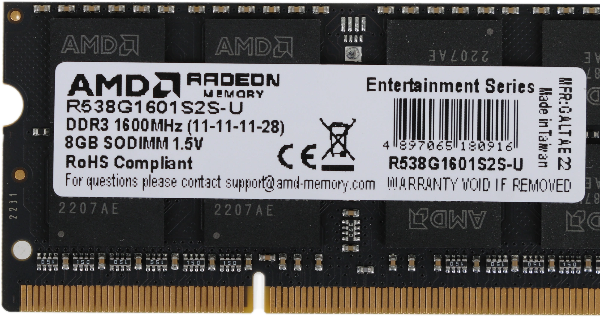Память DDR3 8Gb 1600MHz AMD R538G1601S2S-U RTL PC3-12800 CL11 SO-DIMM 204-pin 1.5В dual rank Ret