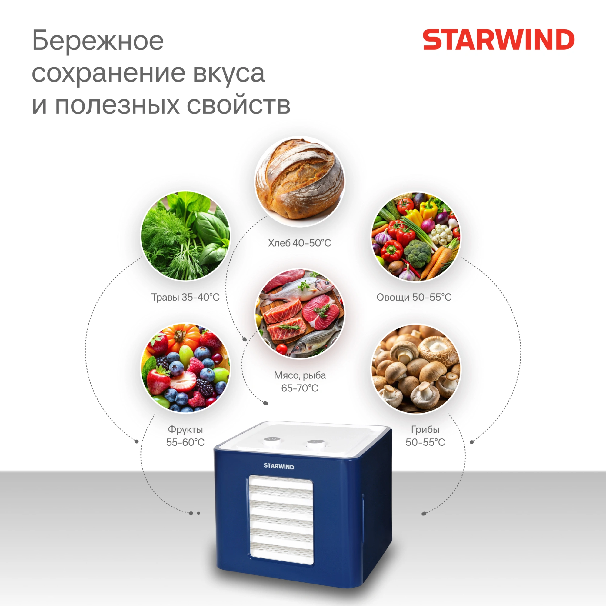 Сушка для фруктов и овощей Starwind SFD6431 6под. 400Вт синий