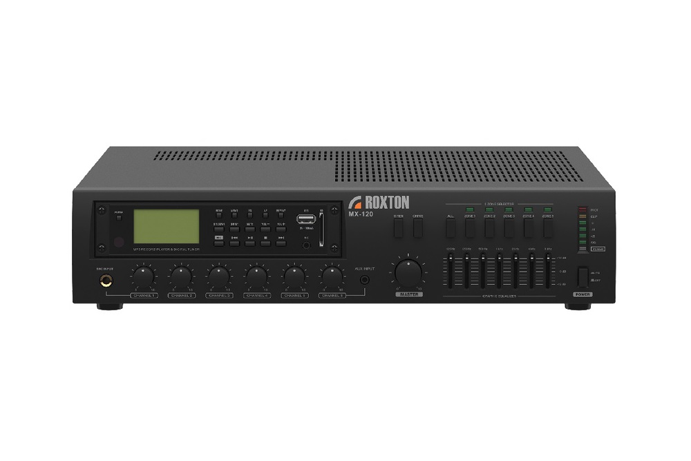 MX-120 - USB-проигрыватель-тюнер-усилитель 120 Вт, 3 микр.+ 3 унив. входа, 5 зон, работа с RM-05