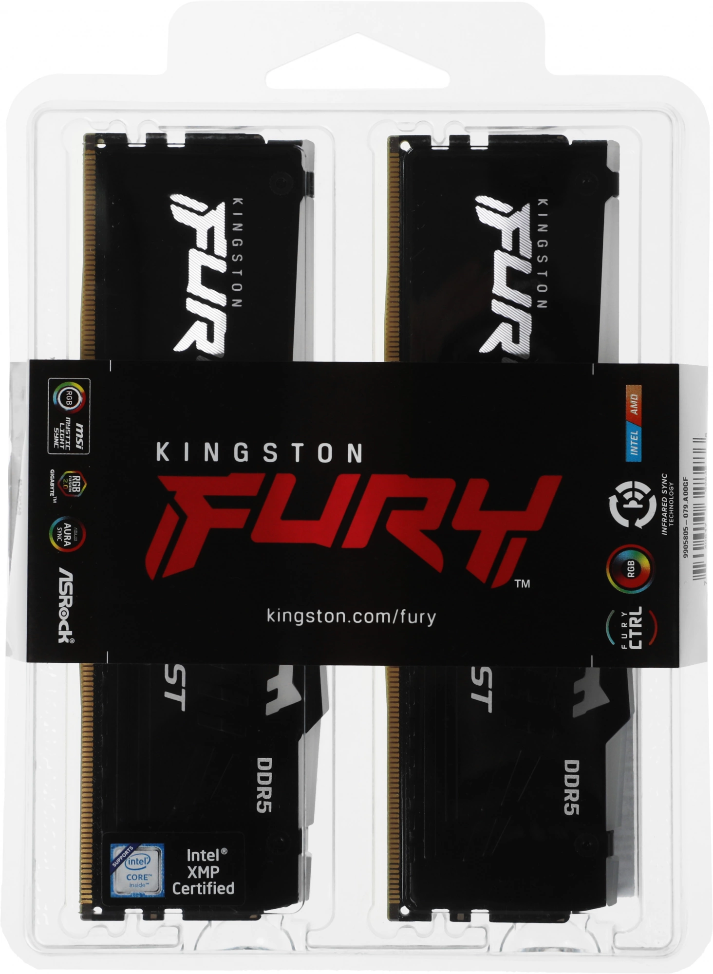 Память DDR5 2x8Gb 5600MHz Kingston KF556C40BBAK2-16 Fury Beast RGB RTL Gaming PC5-44800 CL40 DIMM 288-pin 1.25В single rank с радиатором Ret
