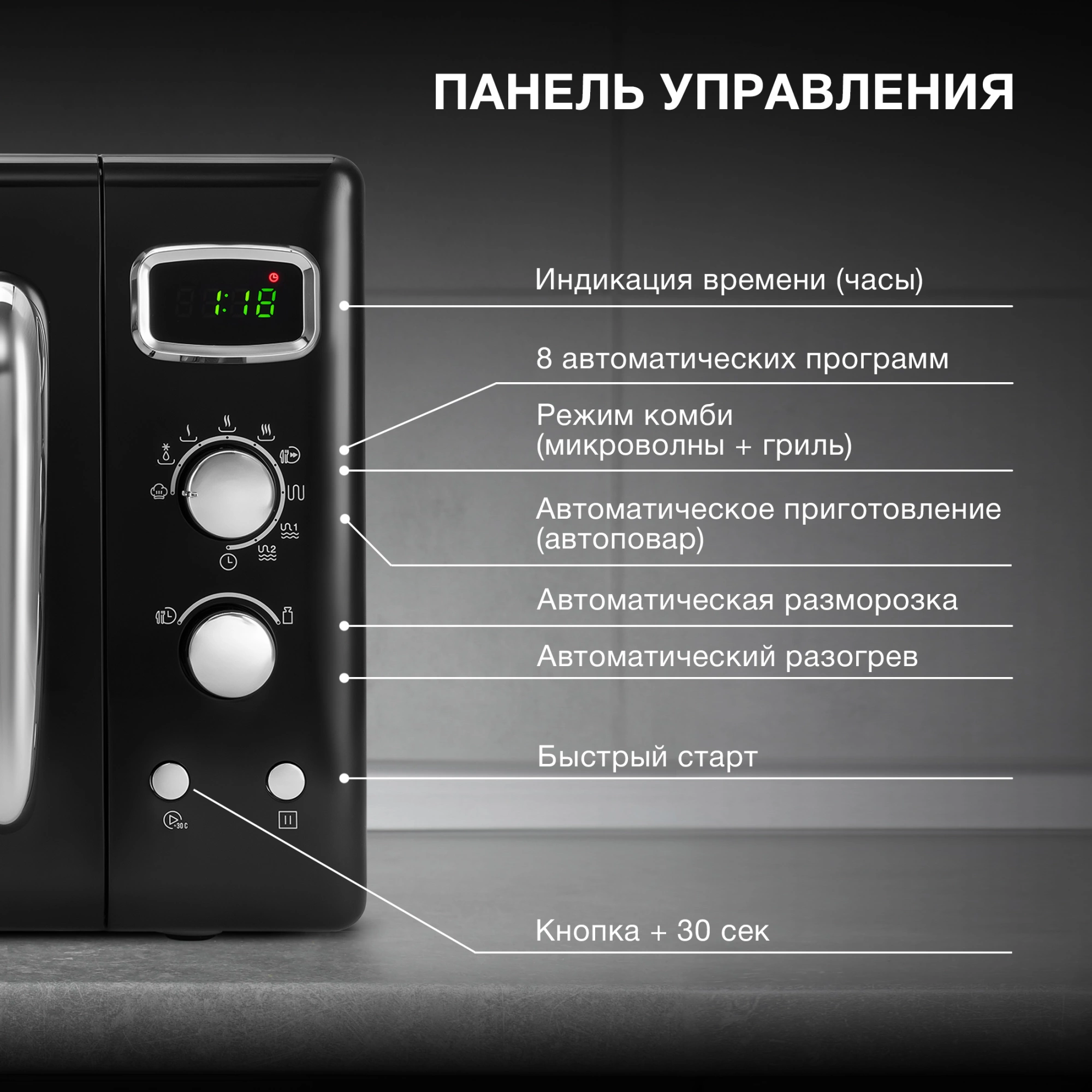 Микроволновая Печь Hyundai HYM-D3040 23л. 800Вт черный