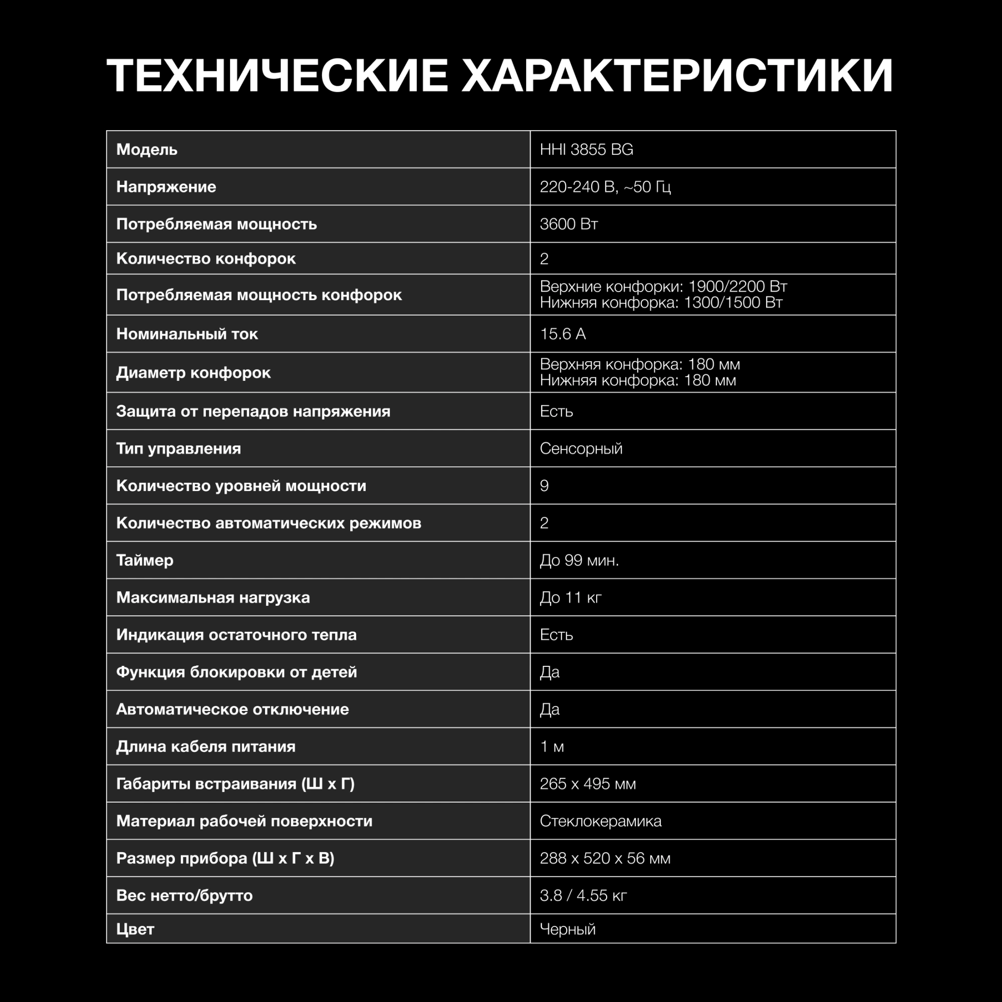 Индукционная варочная поверхность Hyundai HHI 3855 BG черный