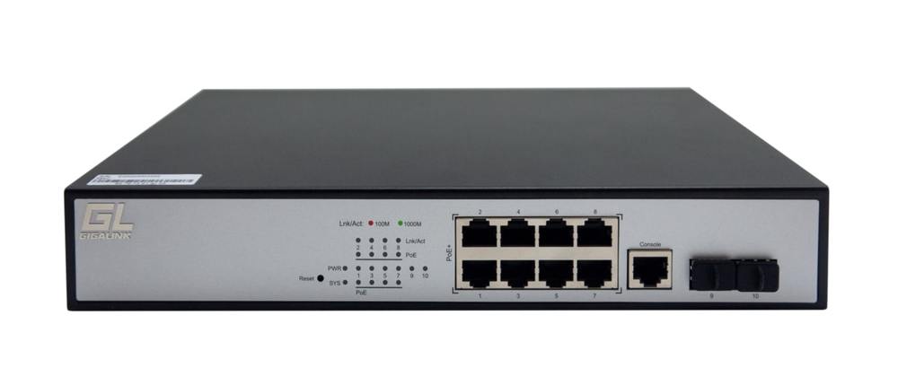GL-SW-G204-10P - Управляемый коммутатор NIKOMAX, L2, 8 PoE (802.3af/at) портов 10/100/1000 Мб/с, 2 SFP, 150Вт