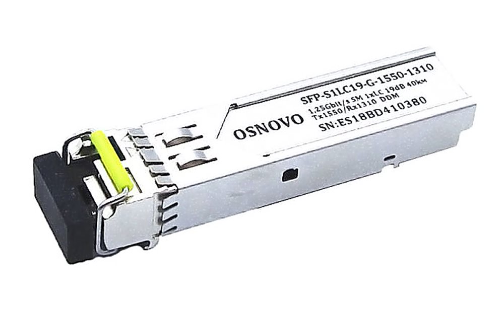 SFP-S1LC19-G-1550-1310 - Оптический SFP Модуль. Одно волокно Single Mode. Скорость: до 1,25 Гбит/c. Тип разъема: LC. Оптический бюджет: 19дБ