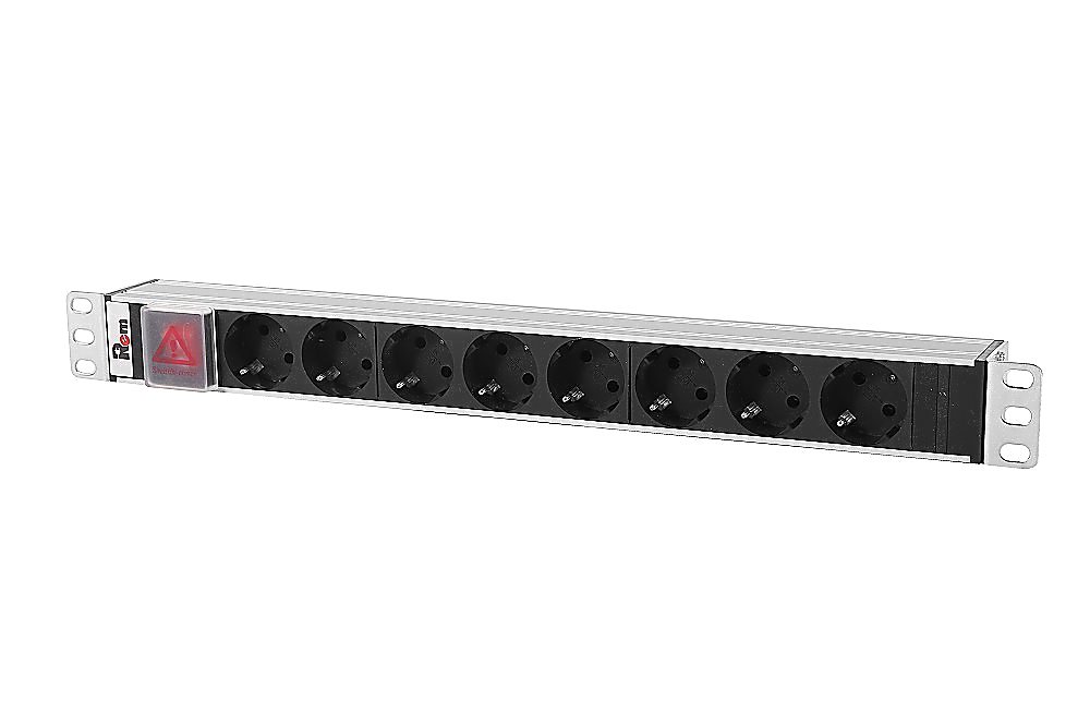 R-10-8S-V-440-Z - Блок розеток Rem-10 без шнура с выкл., 8 Sсhuko, вход IEC 60320 C14, 10 A, алюм., 19"