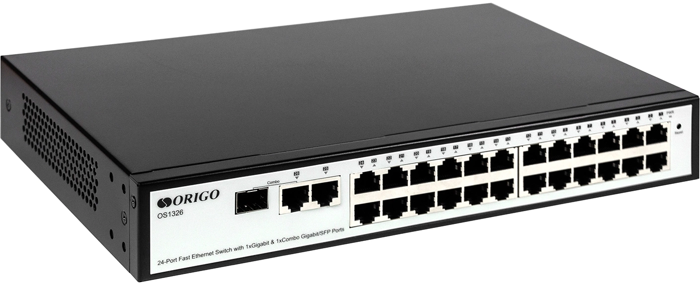 Коммутатор Origo OS1326 OS1326/A1A (L2) 24x100Мбит/с 1x1Гбит/с 1xКомбо(1000BASE-T/SFP) 1SFP управляемый
