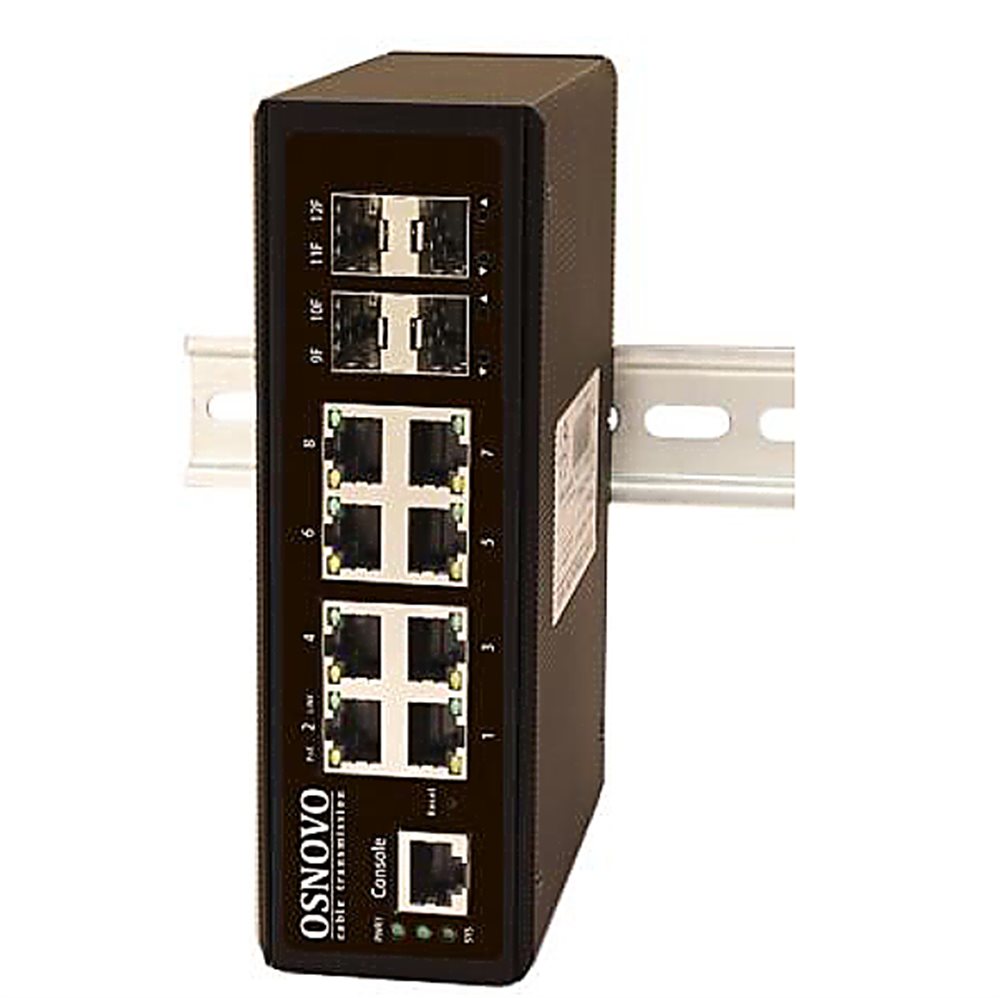 SW-70804/IL - Промышленный управляемый (L2+) коммутатор Osnovo, Gigabit Ethernet на 8 GE Rj45 + 4 GE SFP порта. Порты: 8 x GE (10/100/1000Base-T) + 4 x GE SFP (1000Base-X).