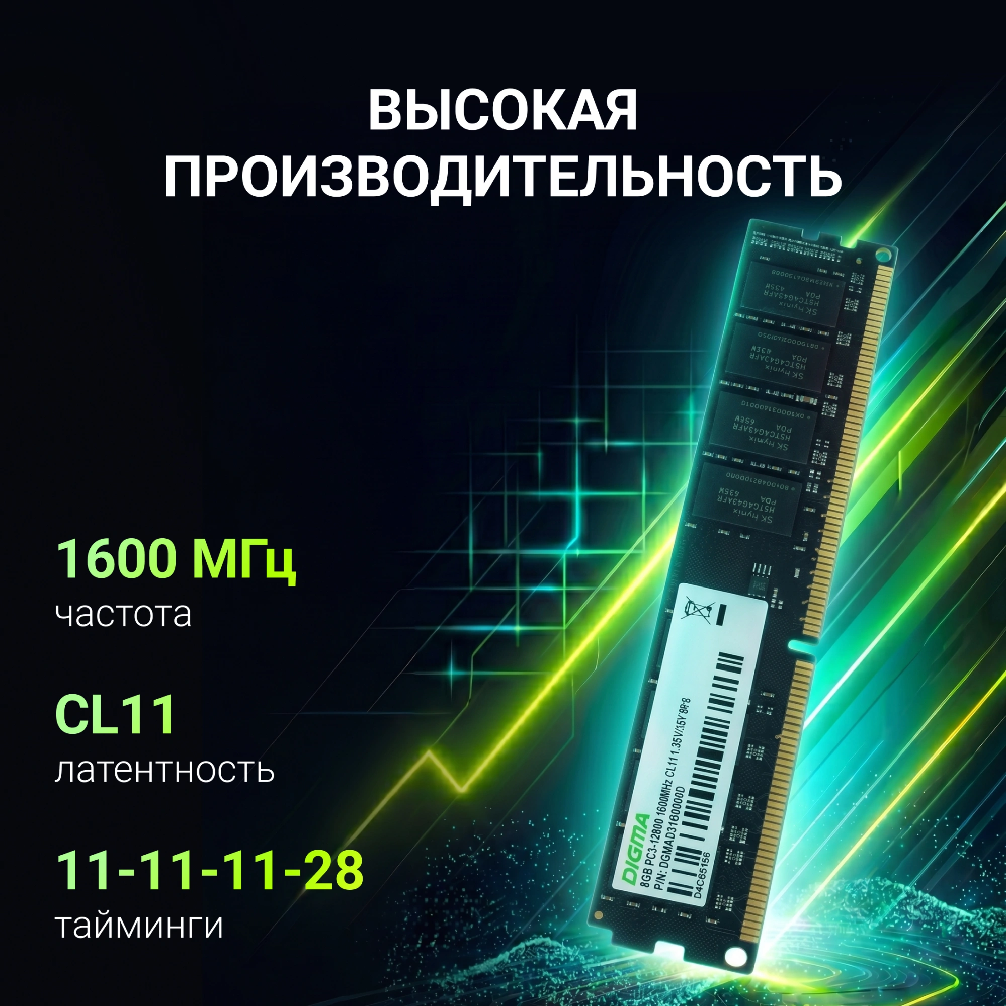 Память DDR3 8GB 1600MHz Digma DGMAD31600008D RTL PC3-12800 CL11 DIMM 240-pin 1.35В dual rank Ret