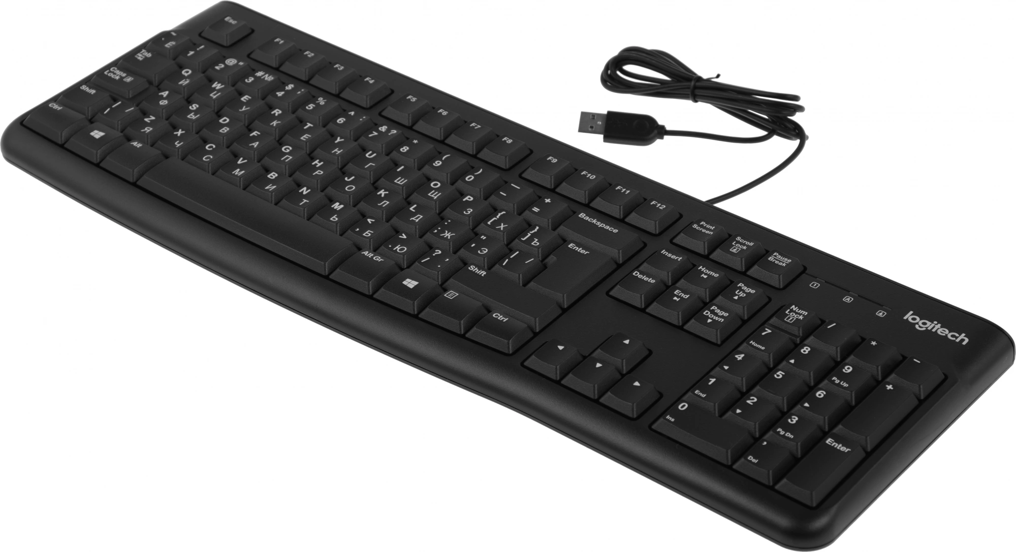 Клавиатура Logitech K120 черный USB (920-002522) кабель 1.5м