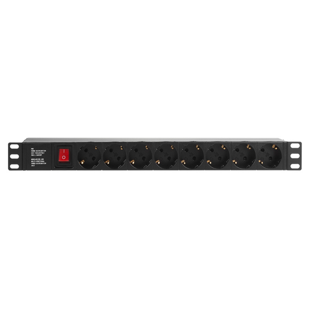 04-0307 - Блок розеток 19", 1U, 16А, 8 розеток, корпус пластик, без шнура питания, Rexant