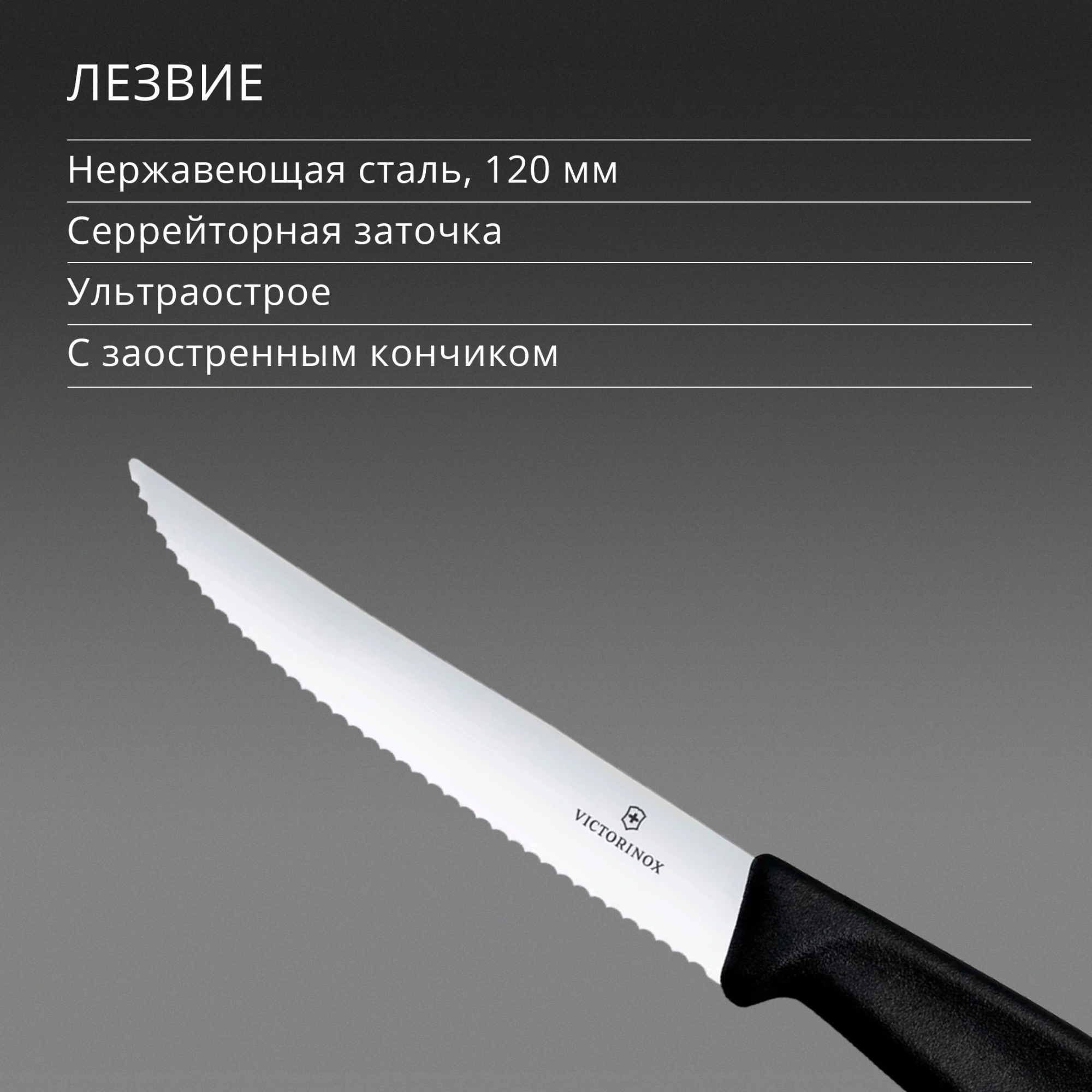 Нож кухонный Victorinox Swiss Classic Gourmet (6.7933) стальной разделочный для стейка/пиццы лезв.120мм серрейт. заточка черный