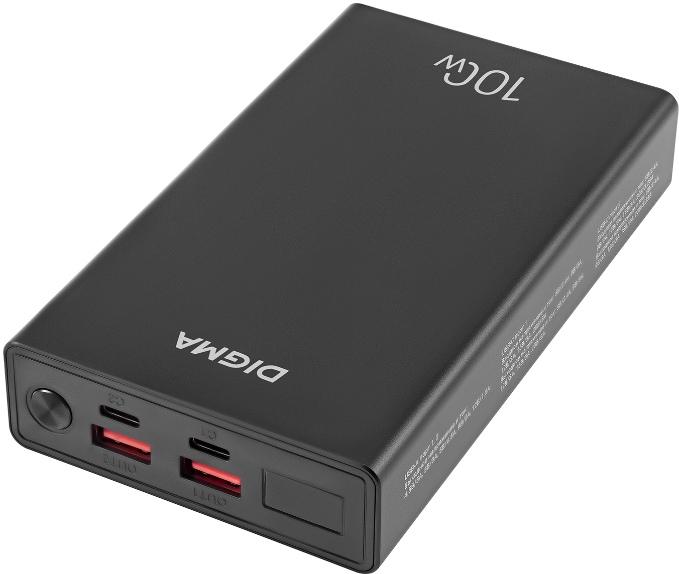 Мобильный аккумулятор Digma DGPD100WA 20000mAh QC3.0/PD3.0 100W 5A 2xUSB-A/2xUSB-C черный (DGPD20A100ABK)