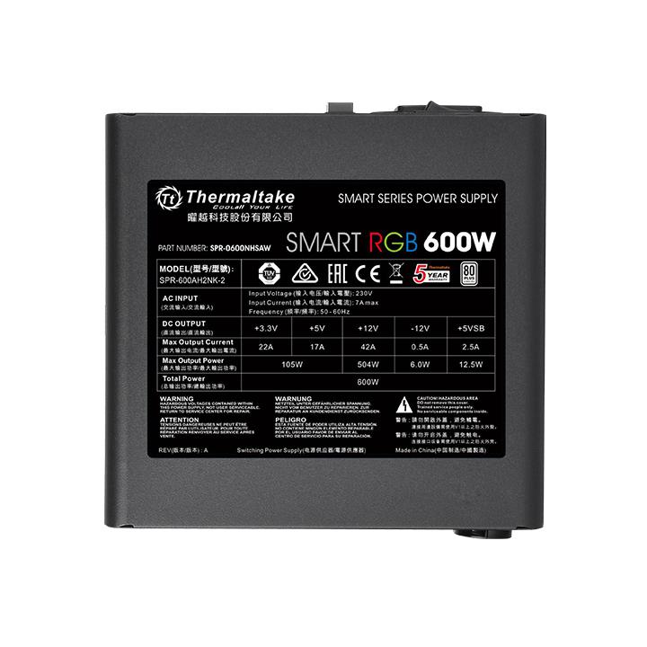 Блок питания Thermaltake ATX 600W Smart RGB 600 80+ white (20+4pin) APFC 120mm fan color LED 6xSATA RTL