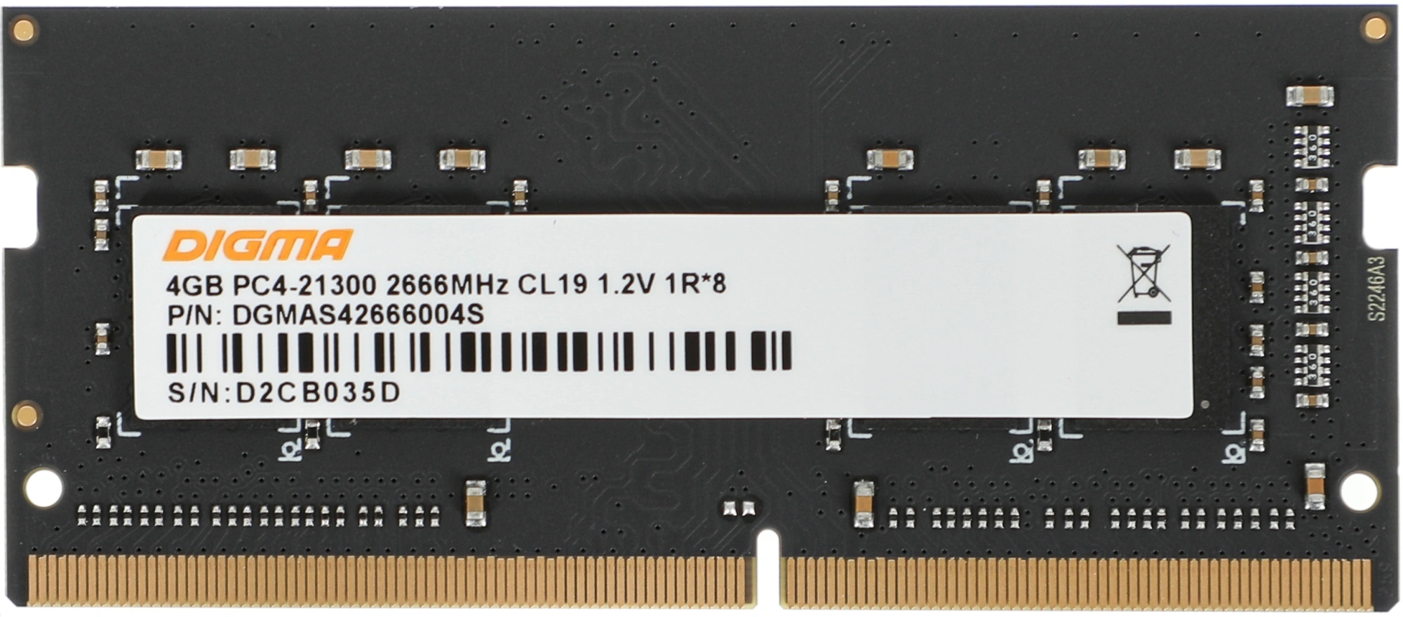 Память DDR4 4Gb 2666MHz Digma DGMAS42666004S RTL PC4-21300 CL19 SO-DIMM 260-pin 1.2В single rank Ret