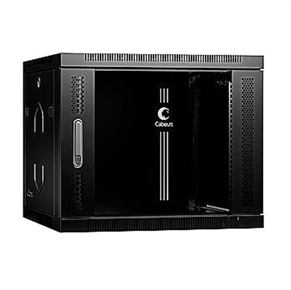 Cabeus SH-05F-9U60/60-BK - Шкаф телекоммуникационный настенный 19" 9U 600x600x501mm (ШхГхВ) дверь стекло, цвет черный (RAL 9004)