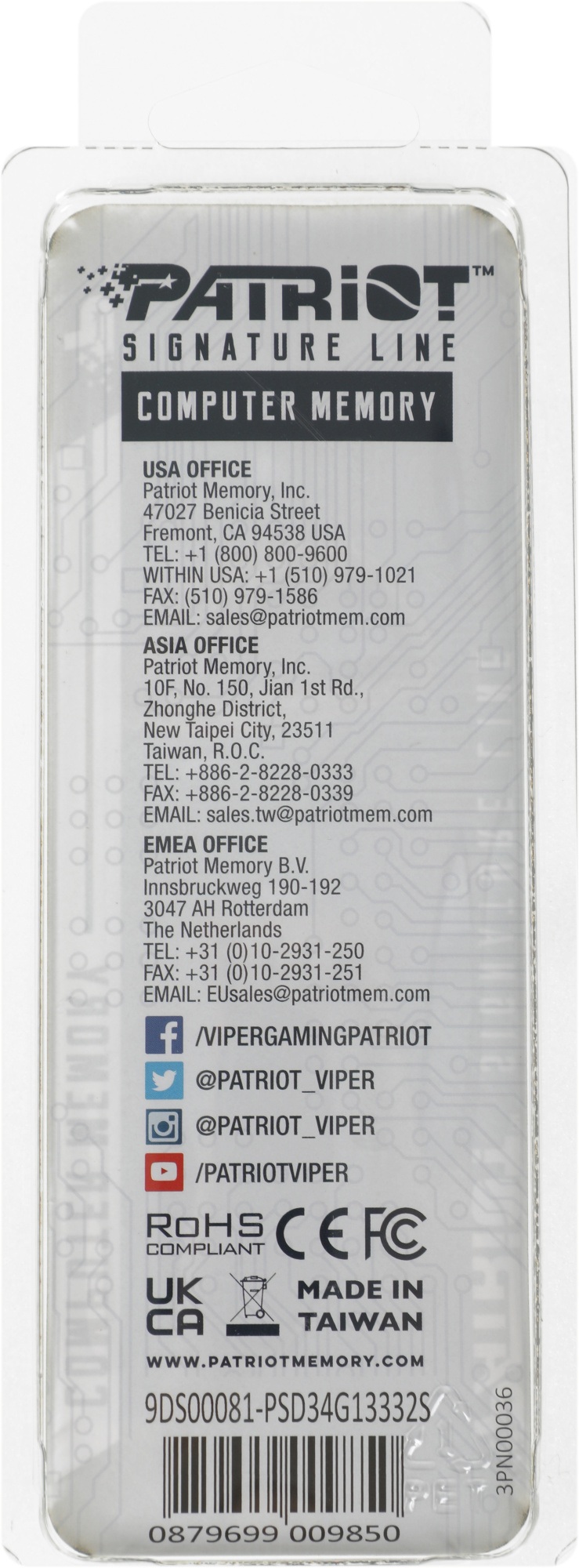 Память DDR3 4Gb 1333MHz Patriot PSD34G13332S RTL PC3-10600 CL9 SO-DIMM 204-pin 1.5В dual rank Ret