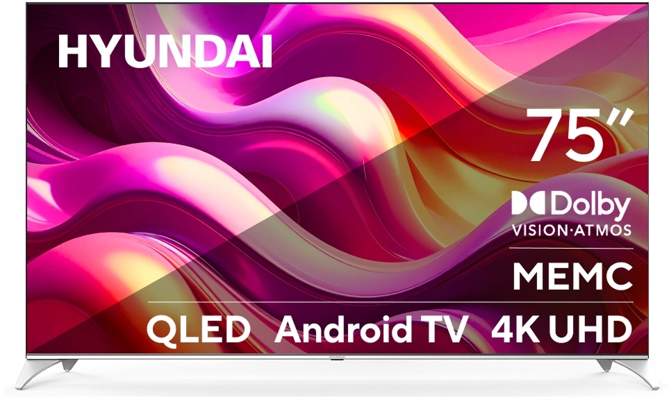 Телевизор QLED Hyundai 75" H-LED75QBU7500 Android TV Frameless черный/серебристый 4K Ultra HD 60Hz DVB-T DVB-T2 DVB-C DVB-S DVB-S2 USB WiFi Smart TV