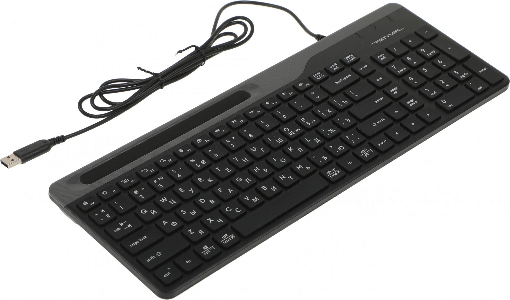 Клавиатура A4Tech FK25 черный/серый USB slim (FK25 BLACK) кабель 1.5м