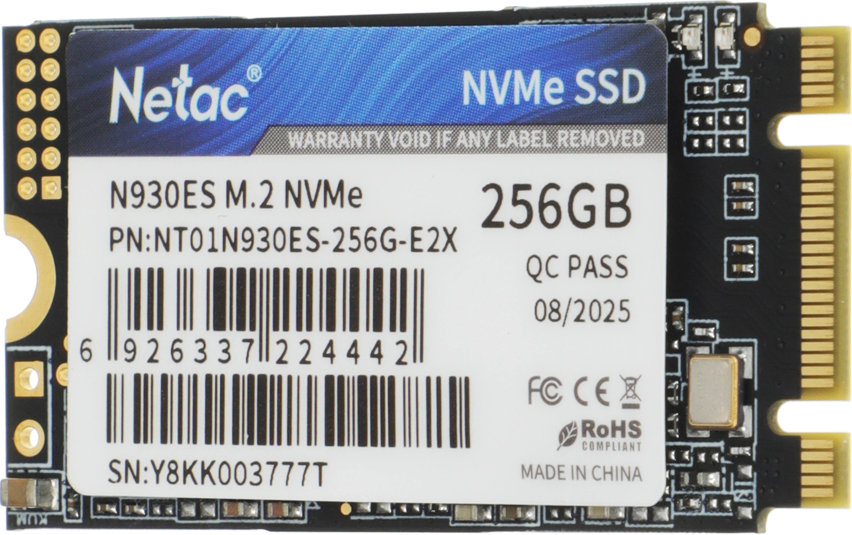 Накопитель SSD Netac PCIe 3.0 x2 256GB NT01N930ES-256G-E2X N930ES M.2 2242