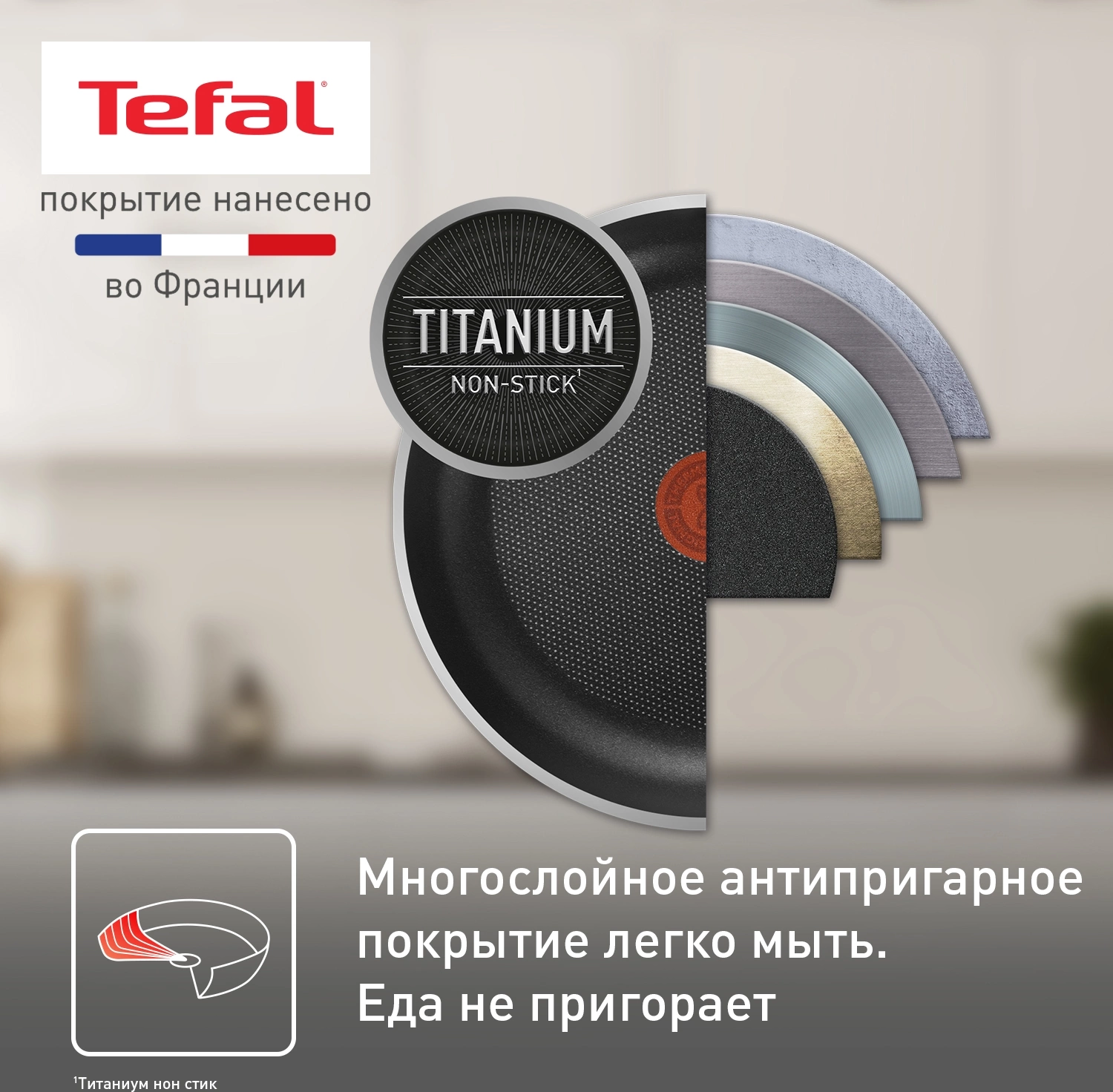 Сковорода Tefal Easy Plus Э 04237126 круглая 26см покрытие: Titanium ручка несъемная (без крышки) черный (9100054096)