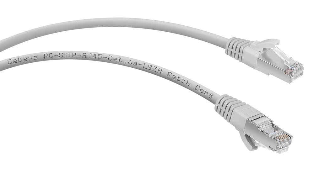 Cabeus PC-SSTP-RJ45-Cat.6a-1.5m-LSZH - Патч-корд экранированный S/FTP категории 6a, длина 1,5 м, разъемы RJ45/RJ45 (8P8C), оболочка LSZH (нг(А)-HF), серый.