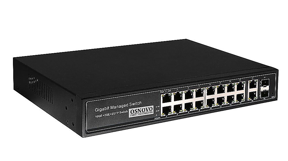 SW-8182/L(300W) - Управляемый L2 PoE коммутатор Gigabit Ethernet на 16 RJ45 PoE + 2 x RJ45 + 2 GE SFP портов. Порты: 16 x GE (10/100/1000 Base-T) с поддержкой PoE (IEEE 802.3af/at), 2 x GE (10/100/1000 Base-T) Uplink, 2 x GE SFP Uplink