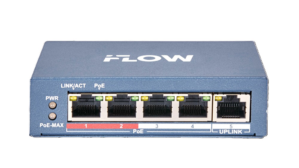 F-SW-EU205POE-V - неуправляемый коммутатор Value СЕРИЯ(100M, PoE) 4 RJ45 100M PoE с грозозащитой 6кВ, 2 порта с высоким приоритетом, iFLOW
