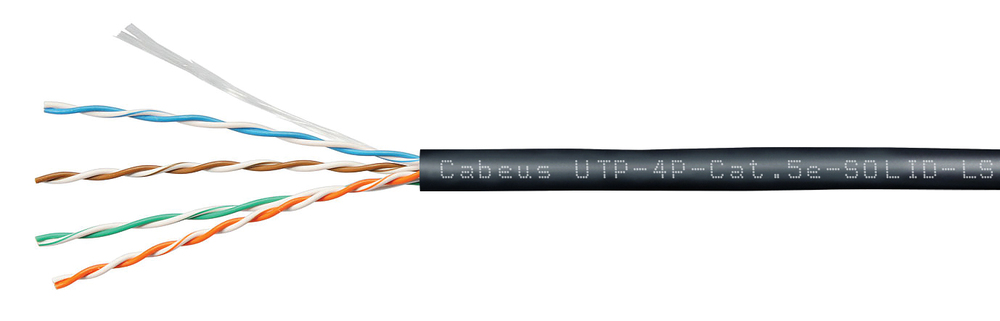 Cabeus UTP-4P-Cat.5e-SOLID-LSZH-BK - Кабель витая пара UTP (U/UTP), категория 5e, 4 пары (24 AWG), одножильный, черный, LSZH, нг(А)-HF, (305 м), системная гарантия 25 лет