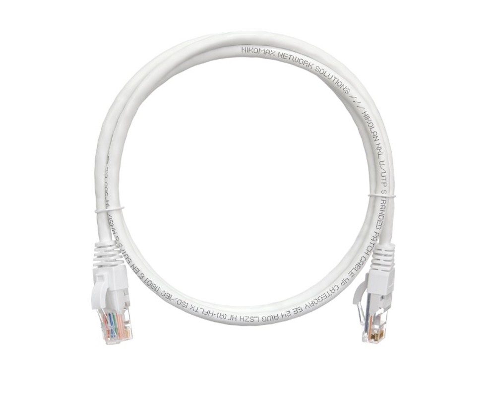 NMC-PC4UD55B-030-WT - Коммутационный шнур NIKOMAX U/UTP 4 пары, Кат.5е (Класс D), 100МГц, 2хRJ45/8P8C, T568B, заливной, с защитой защелки, многожильный, BC (чистая медь), 24AWG (7х0,205мм), PVC нг(А), белый, 3м