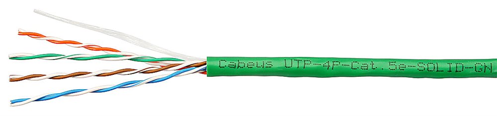 Cabeus UTP-4P-Cat.5e-SOLID-GN - Кабель витая пара UTP (U/UTP), категория 5e, 4 пары (24 AWG), одножильный, зеленый (305 м), системная гарантия 25 лет.
