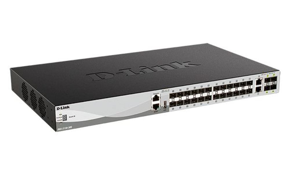 DGS-3130-30S/B1A PROJ Управляемый L3 стекируемый коммутатор с 24 портами 1000Base-X SFP, 2 портами 10GBase-T и 4 портами 10GBase-X SFP+