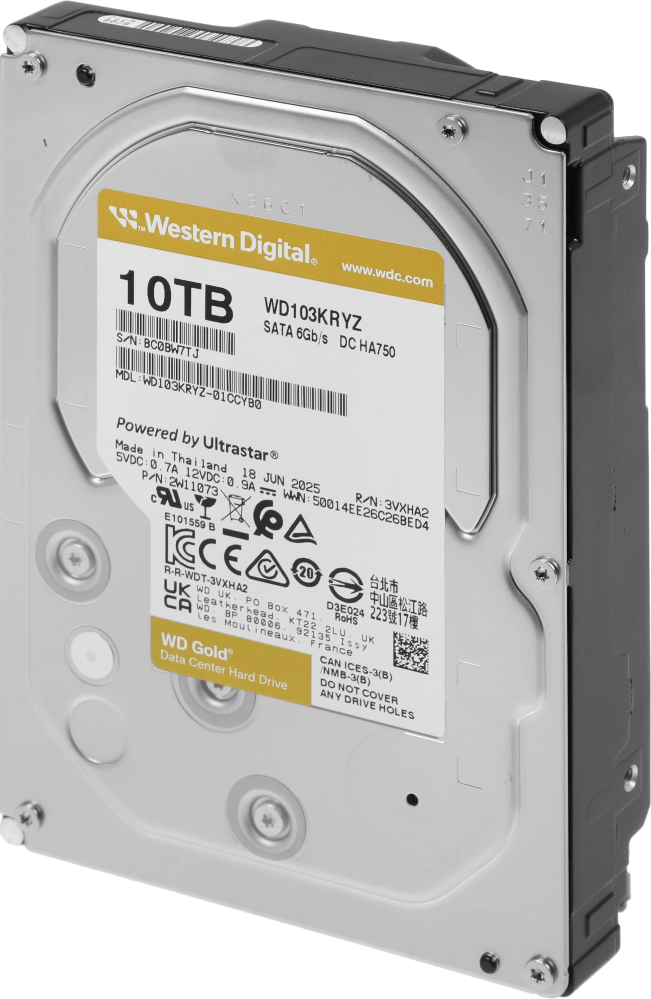 Жесткий диск WD SATA-III 10TB WD103KRYZ Gold 512E (7200rpm) 512Mb 3.5"