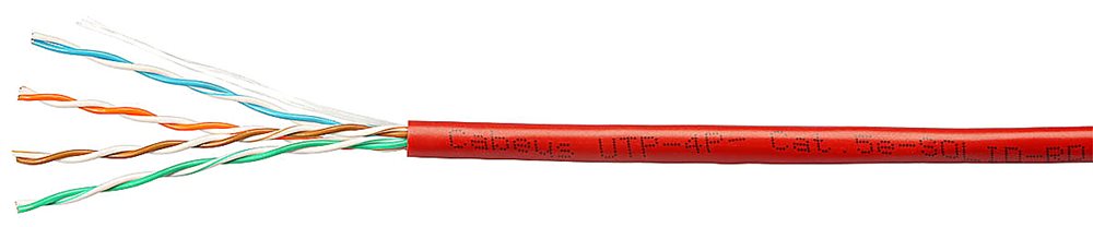 Cabeus UTP-4P-Cat.5e-SOLID-RD - Кабель витая пара UTP (U/UTP), категория 5e, 4 пары (24 AWG), одножильный, красный (305 м), системная гарантия 25 лет.