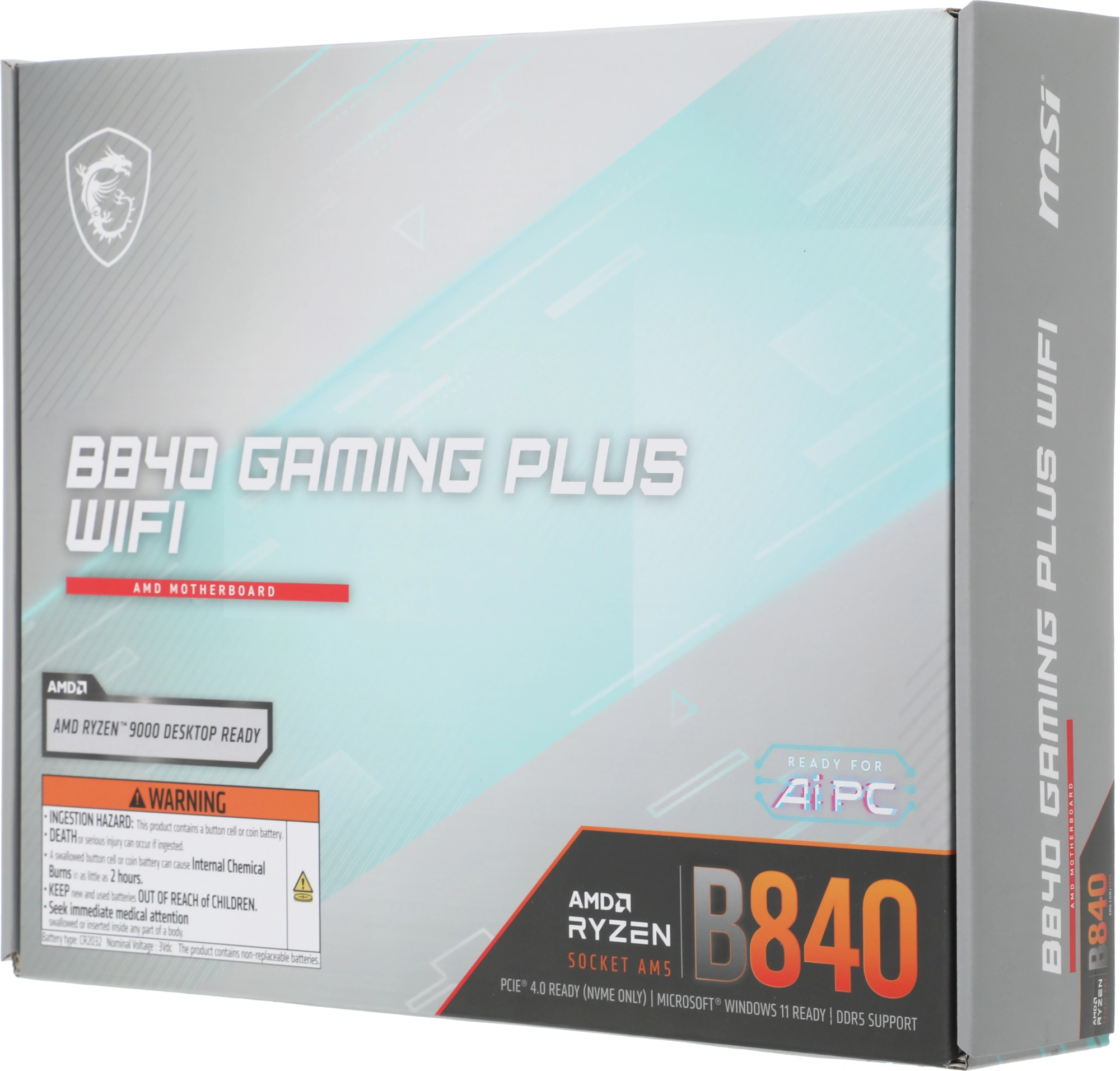 Материнская плата MSI B840 GAMING PLUS WIFI  Socket AM5 AMD B840 4xDDR5 ATX AC`97 8ch(7.1) 2.5Gg RAID+HDMI