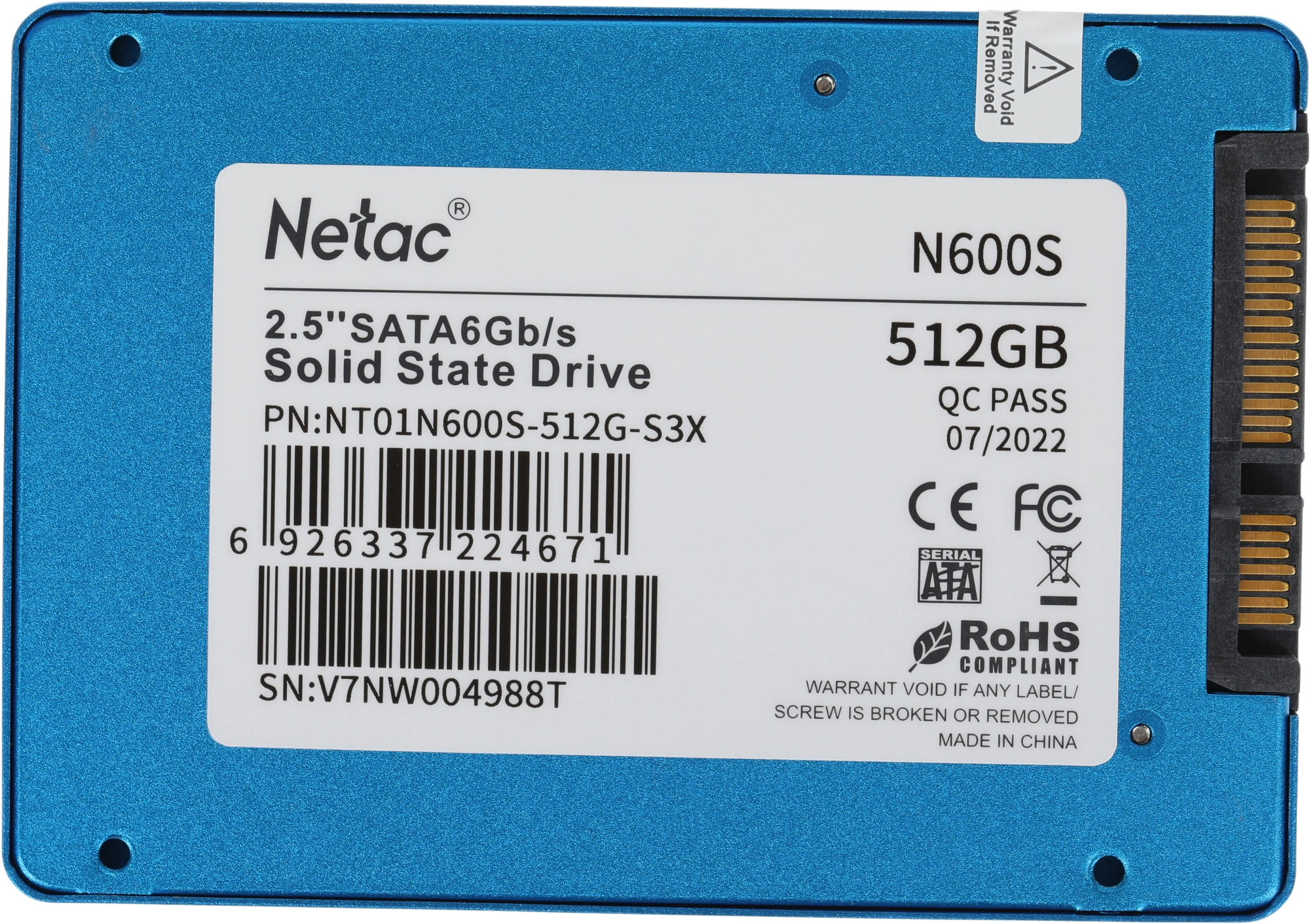 Накопитель SSD Netac SATA-III 512GB NT01N600S-512G-S3X N600S 2.5"