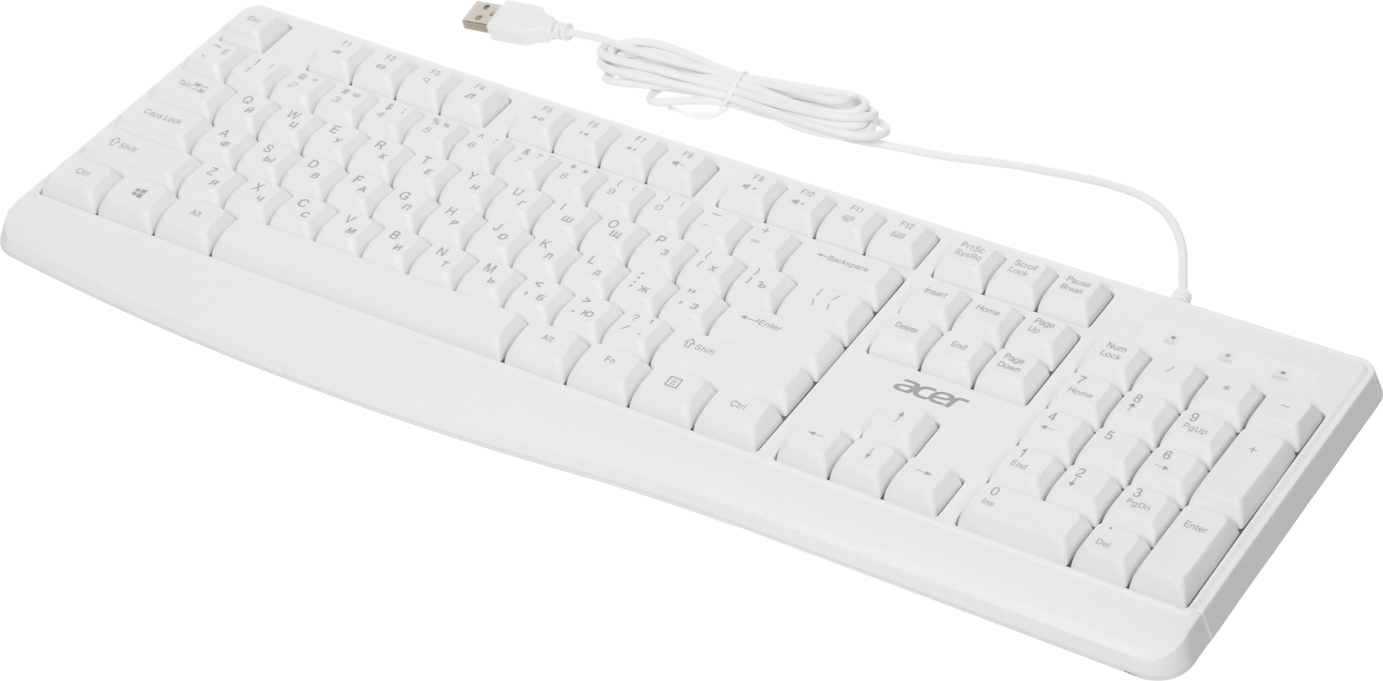 Клавиатура Acer OKW301 белый USB Multimedia (ZL.KBDCC.01B) кабель 1.8м