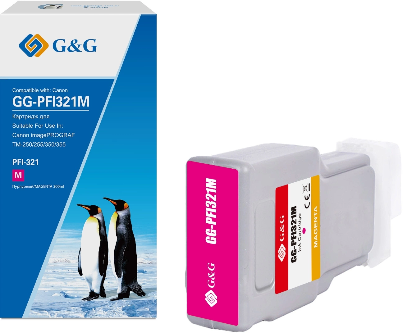 Картридж струйный G&G GG-PFI321M пурпурный (300мл) для Canon imagePROGRAF TM-250/255/350/355