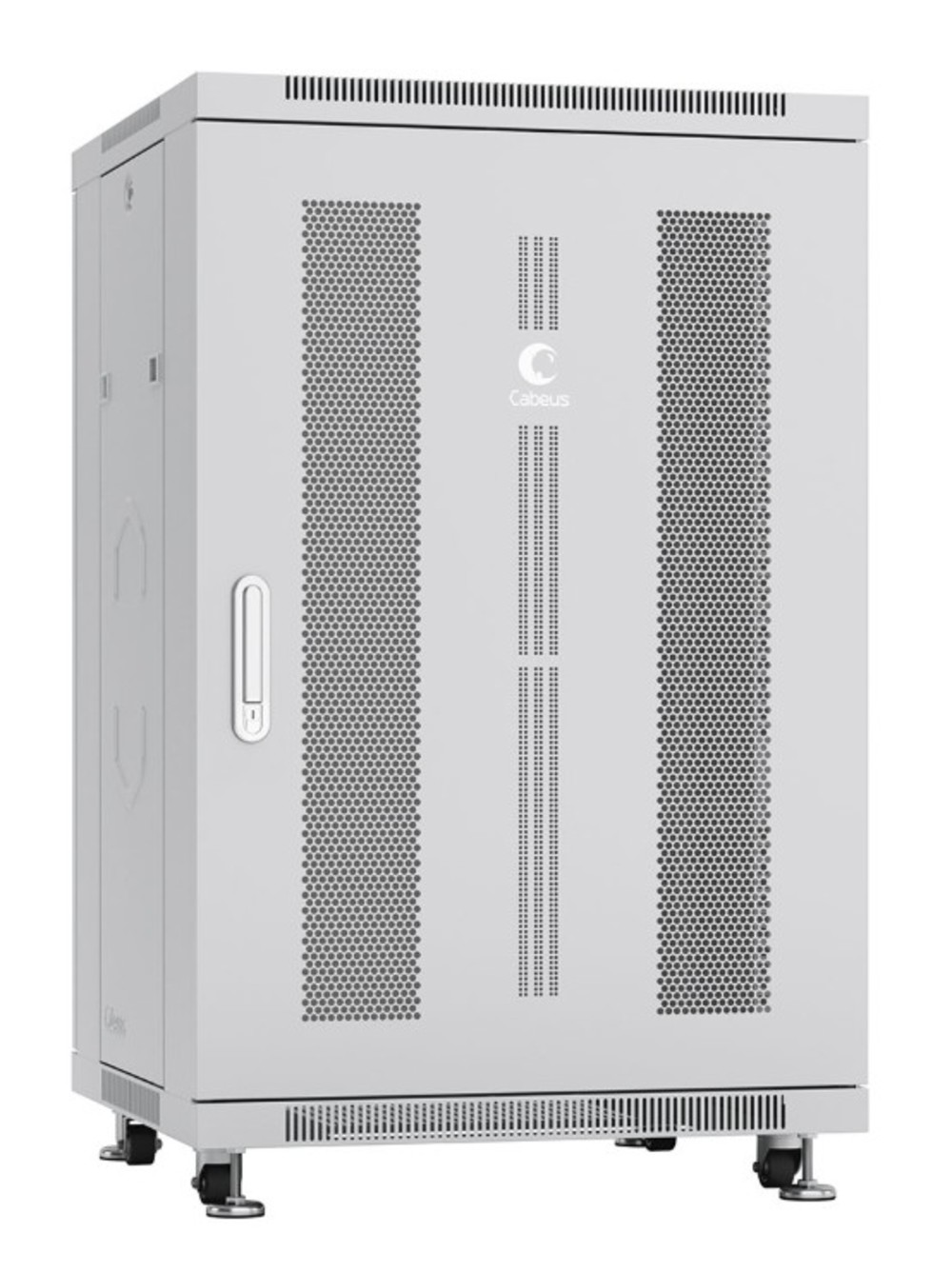 Cabeus ND-05C-18U60/60 - Шкаф монтажный телекоммуникационный 19" напольный для распределительного и серверного оборудования 18U 600x600x988mm (ШхГхВ) передняя и задняя перфорированные двери, ручка с замком, цвет серый (RAL 7035)
