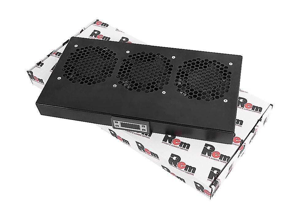 R-FAN-3K-1U-9005 - Модуль вентиляторный 19" 1U, 3 вентилятора, регул. глубина 200-310 мм с контроллером, черный