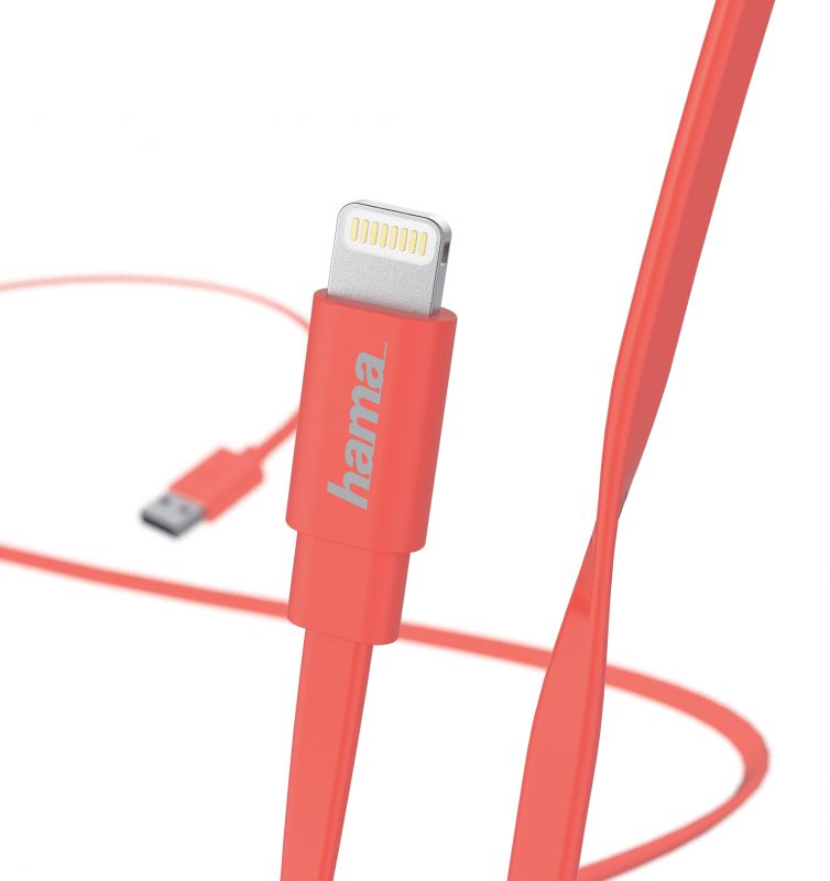 Кабель Hama Flat 00173645 USB (m)-Lightning (m) 1.2м розовый плоский