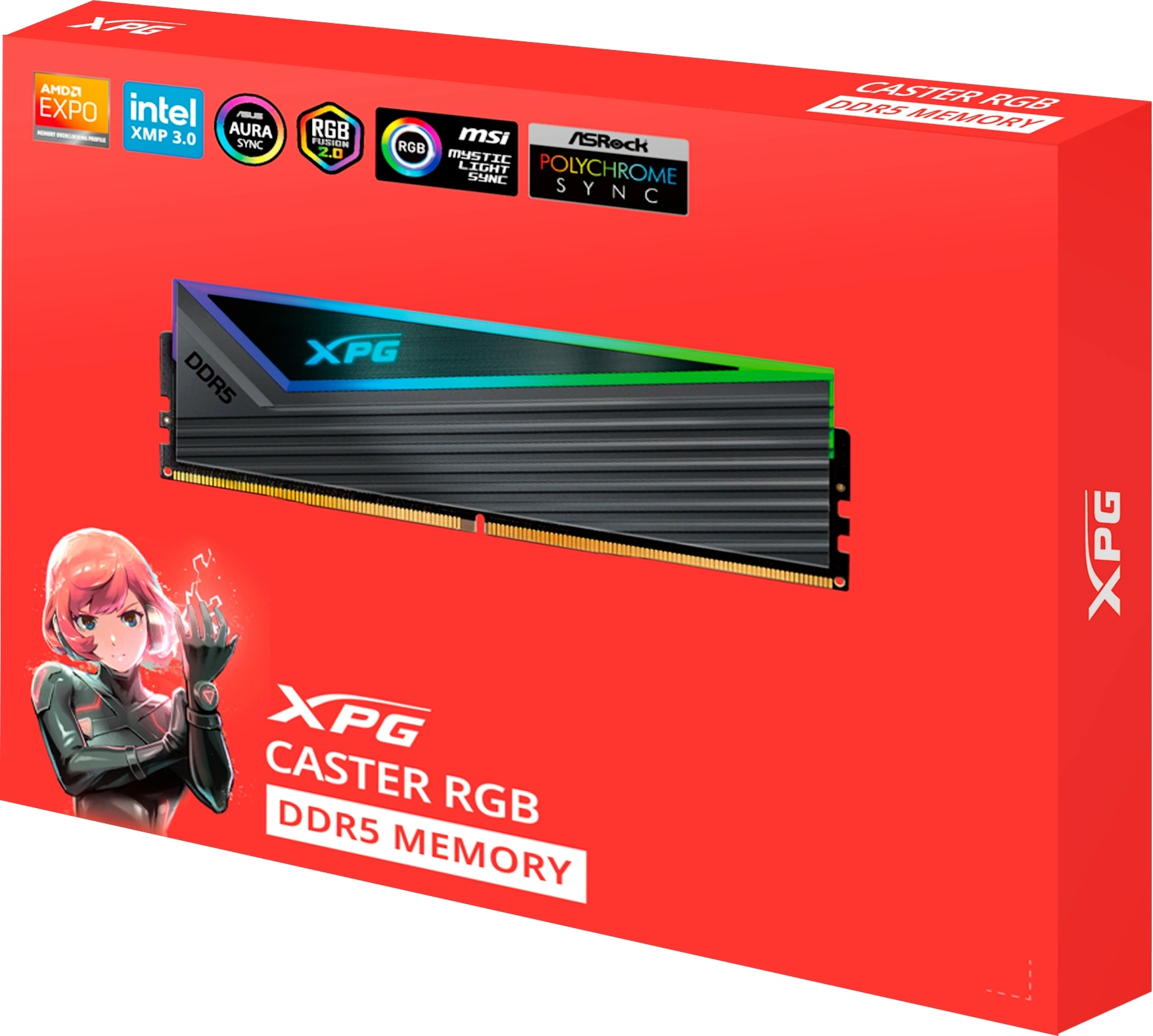 Память DDR5 2x16GB 6400MHz A-Data AX5U6400C3216G-DCCARGY XPG Caster RGB RTL Gaming PC5-51200 CL32 DIMM ECC 288-pin 1.4В kit single rank с радиатором Ret