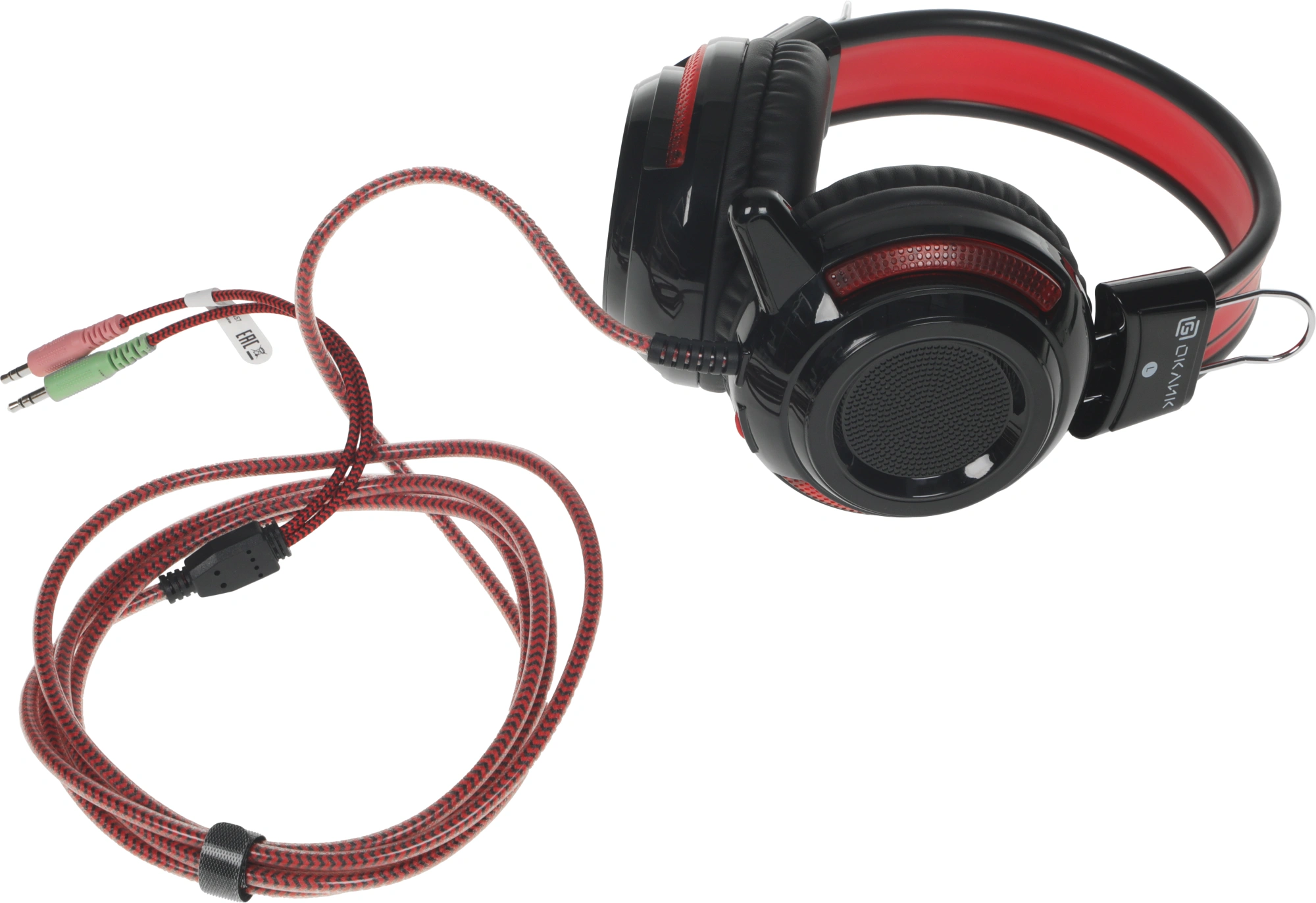 Наушники с микрофоном Оклик HS-G300 ARMAGEDDON черный/красный 2.2м мониторные оголовье (337457)