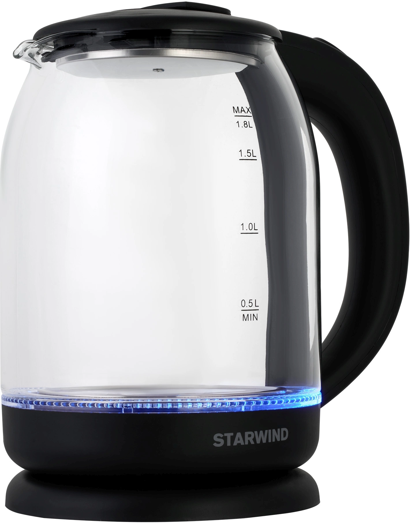 Чайник электрический Starwind SKG1779 1.8л. 1700Вт прозрачный/черный корпус: стекло