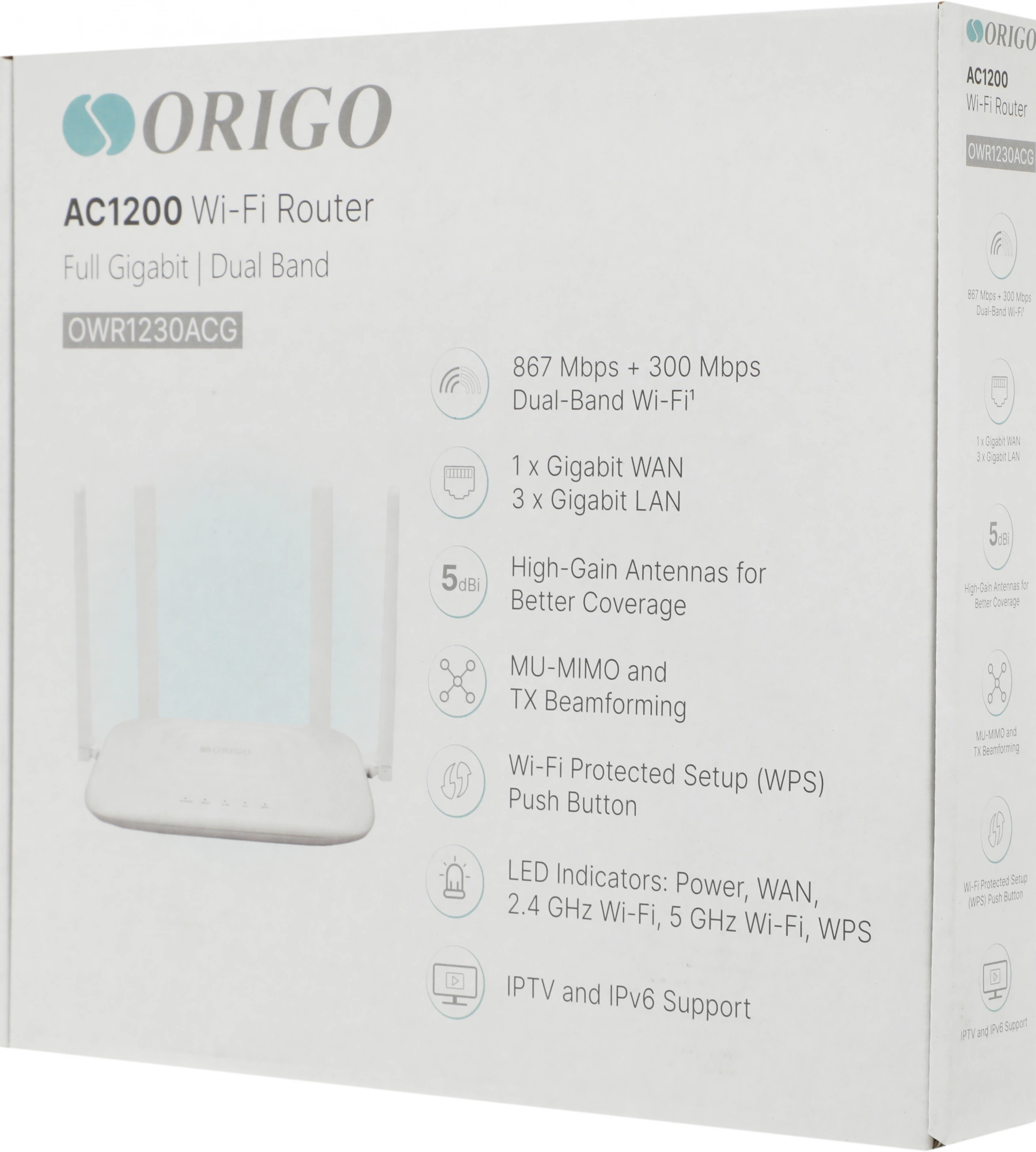 Роутер беспроводной Origo OWR1230ACG (OWR1230ACG/A1A) AC1200 10/100/1000BASE-T белый