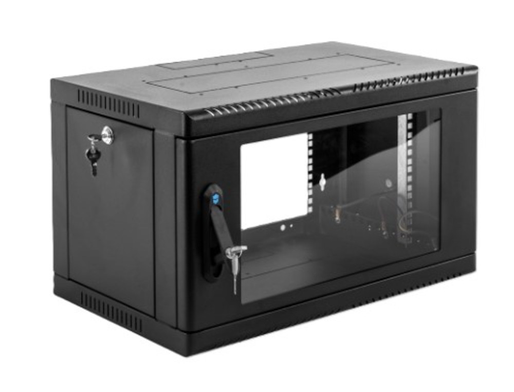ШРН-6.350-9005 - Шкаф телекоммуникационный настенный сварной 6U (600 х 350) съёмные стенки, дверь стекло, чёрный, ЦМО