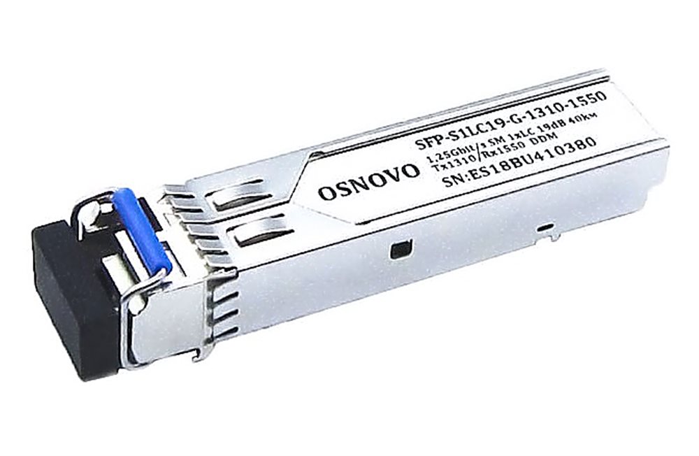 SFP-S1LC19-G-1310-1550 - Оптический SFP Модуль. Одно волокно Single Mode. Скорость: до 1,25 Гбит/c. Тип разъема: LC. Оптический бюджет: 19дБ