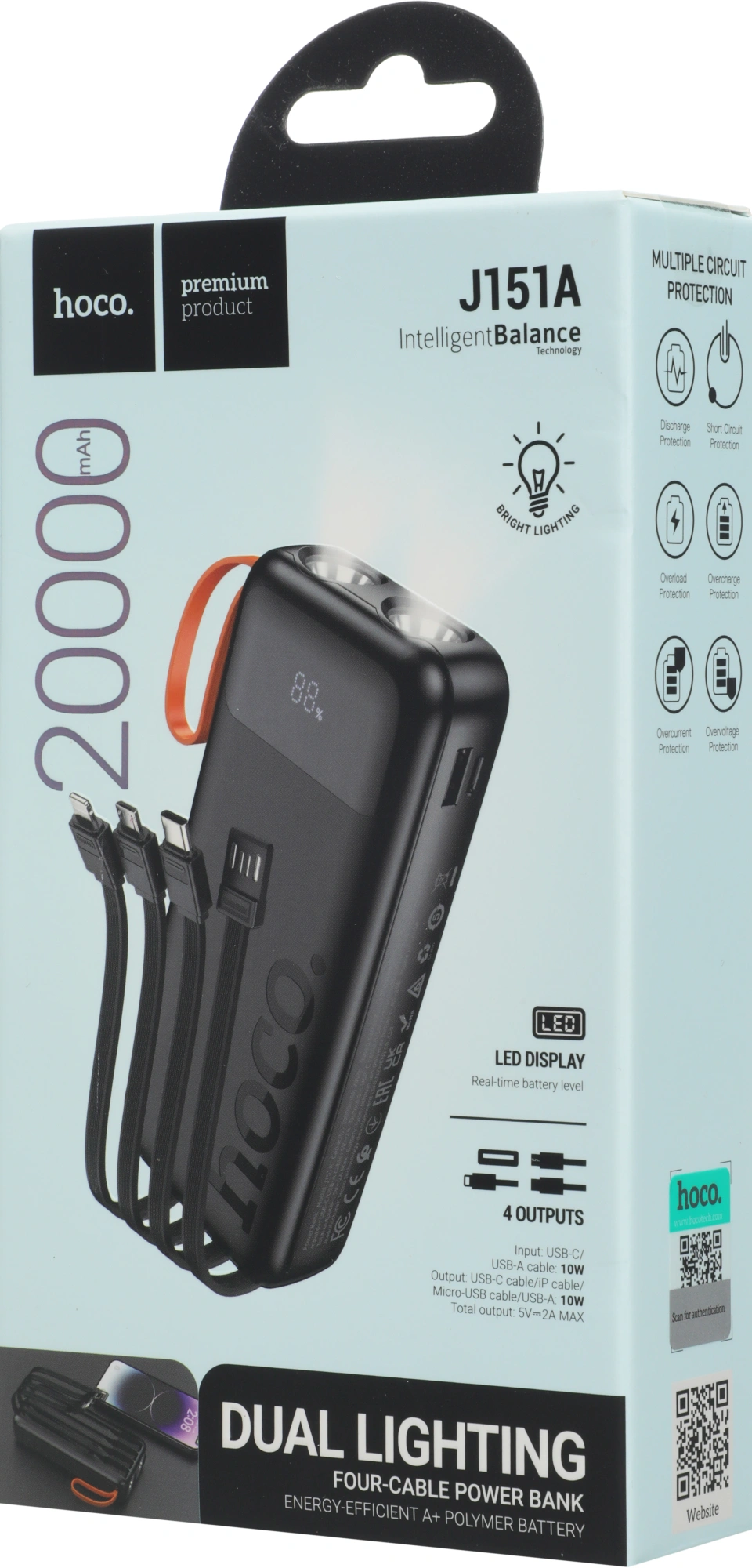 Мобильный аккумулятор Hoco J151A Spirit 20000mAh 3A USB-A/2xUSB-C черный (53374)