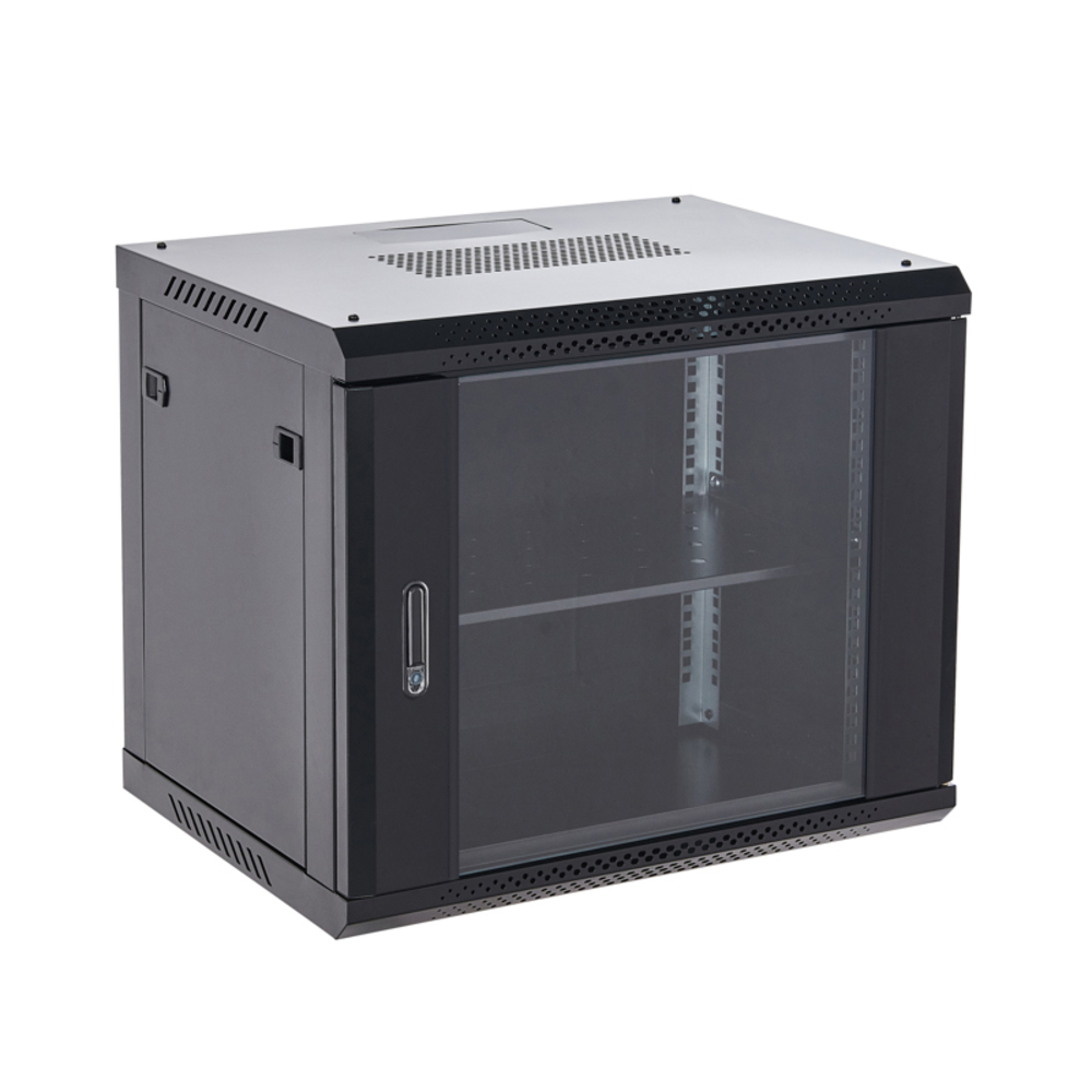 04-0964-112 - Настенный шкаф 19" 9U 600х450, дверь сплошное стекло, черный, RAL 9005 Rexant